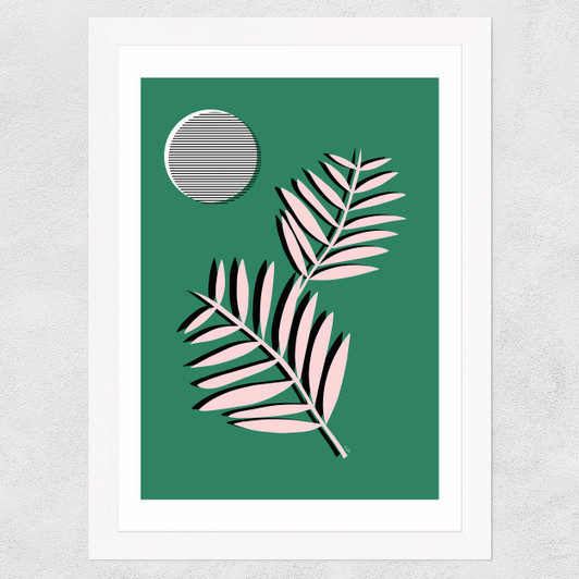 Palm Leaves In Moonlight Wide White Frame
