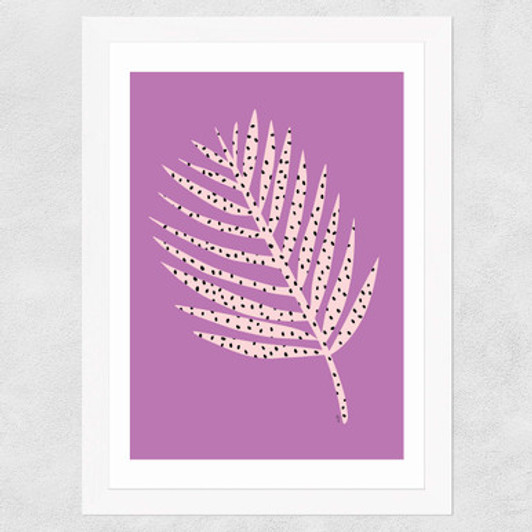 Polka Dot Leaf In Purple Wide White Frame