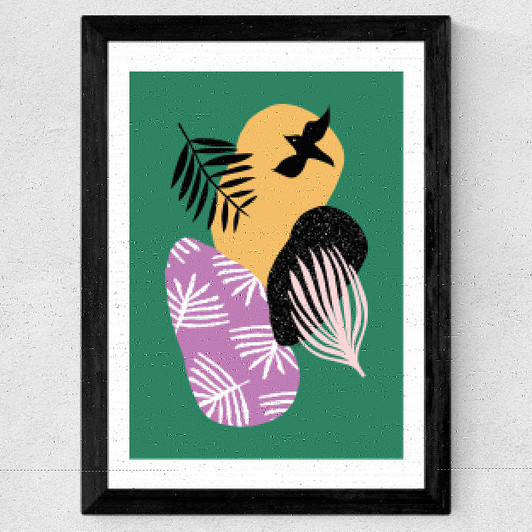 Tropical Bird In Green Medium White Frame