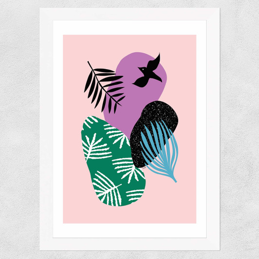 Tropical Bird In Pink Wide White Frame