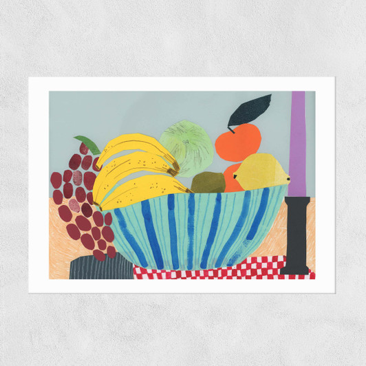 Still Life Colourful Fruit Bowl Collage Unframed Print