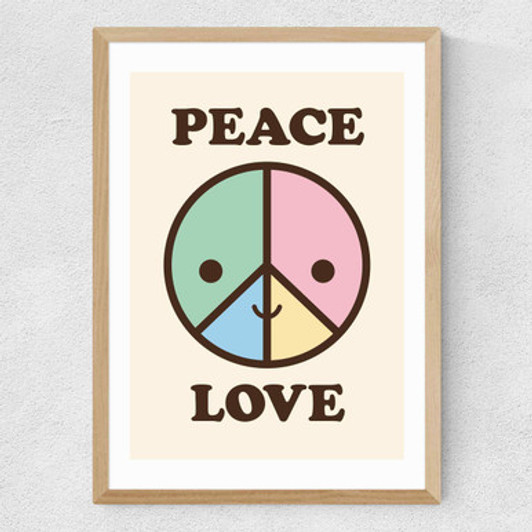 Peace & Love by Dicky Bird Medium Oak Frame