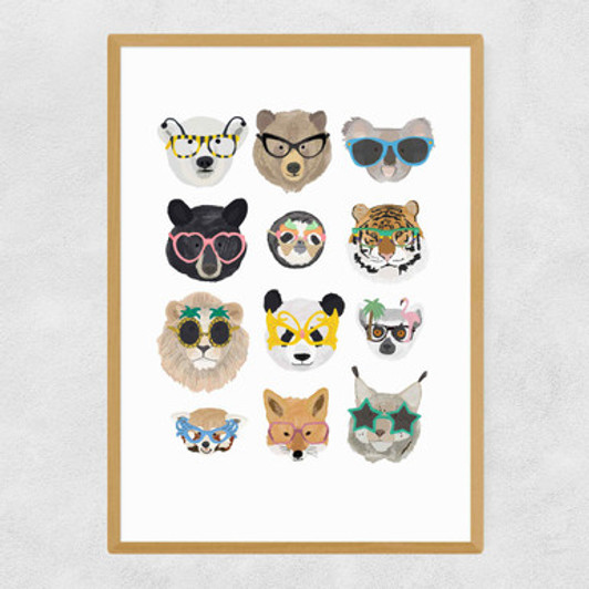 Big Cats by Hanna Melin Narrow Oak Frame