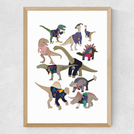 Dinosaurs in 80s Jumpers Medium Oak Frame