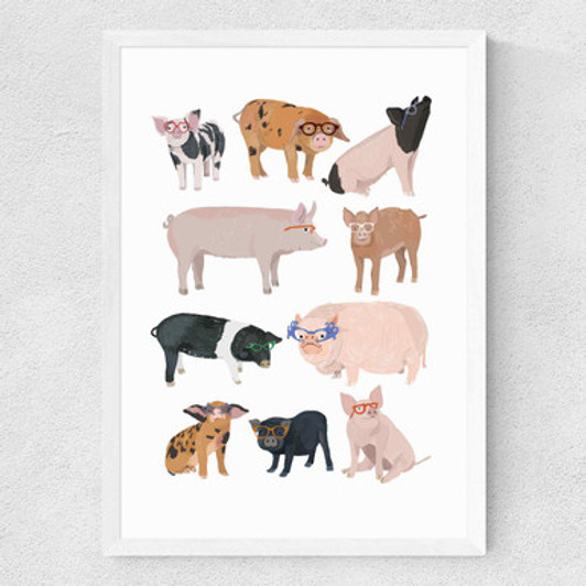 Pigs in Glasses Medium White Frame