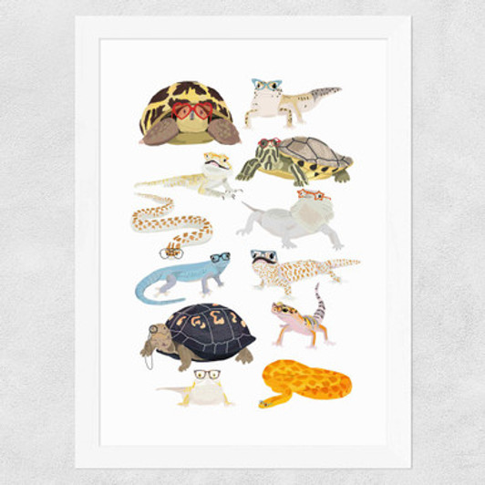 Reptiles in Glasses Wide White Frame