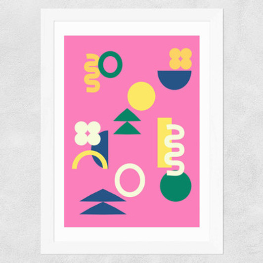 Retro 90s Shapes in Pink Wide White Frame
