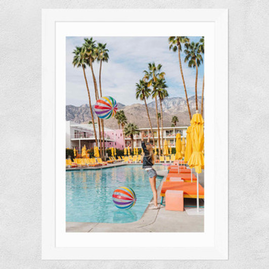 Palm Springs Pool Day III Wide White Frame