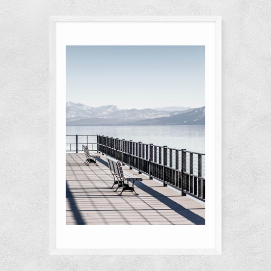 Two Benches Narrow White Frame