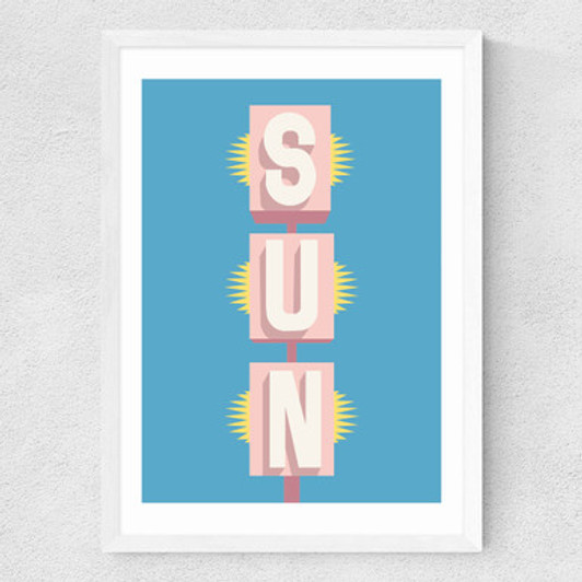 Palm Springs Sun Sign Medium White Frame