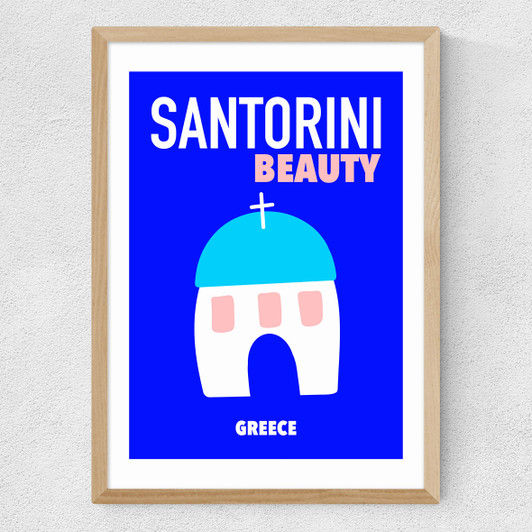 Santorini Beauty Greece Medium Oak Frame