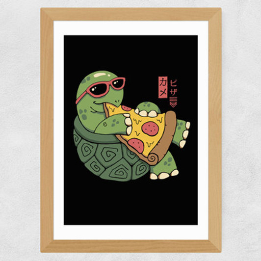 Pizza Turtle Prints Wide Oak Frame