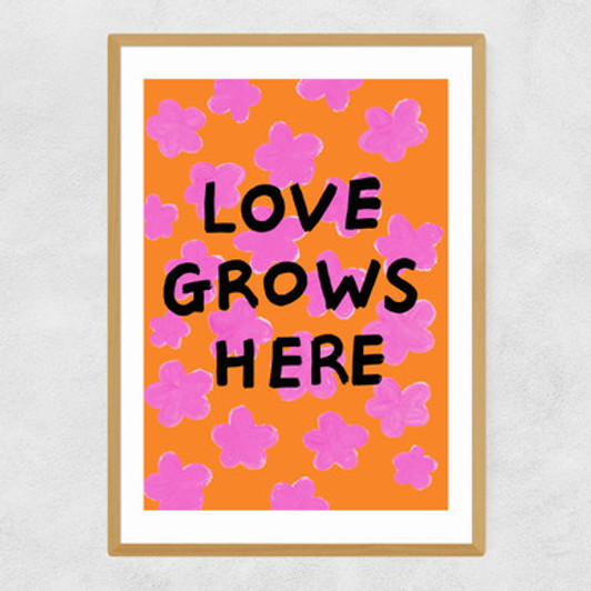 Love Grows Here Narrow Oak Frame