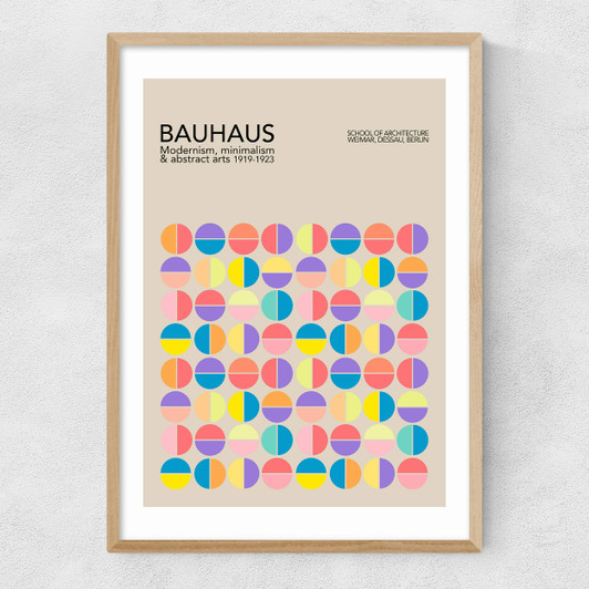 Pastel Circles Bauhaus Narrow Oak Frame