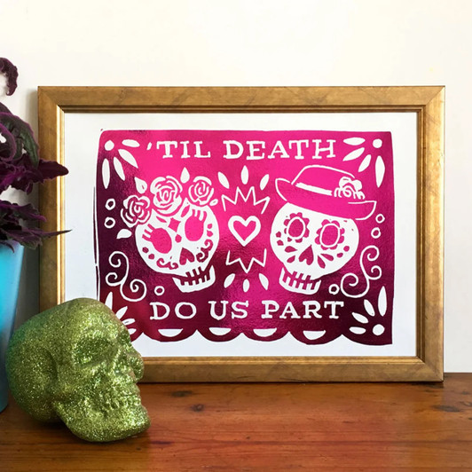Day of the Dead Pink Skull Metallic Foil Unframed Print