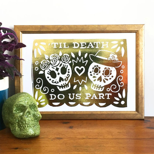 Day of the Dead Gold Skull Metallic Foil Unframed Print