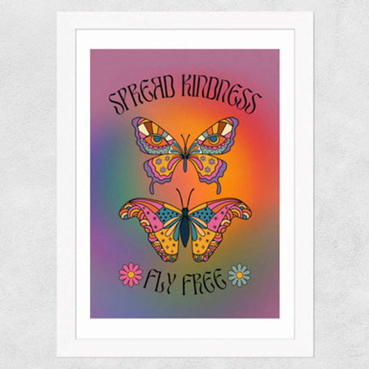 Spread Kindness Fly Free Wide White Frame