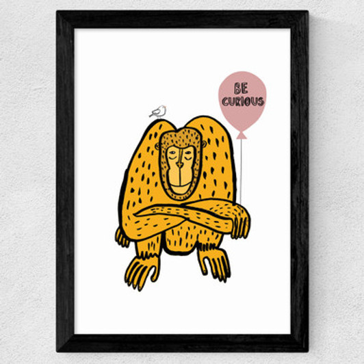 Be Curious Monkey Wide Black Frame