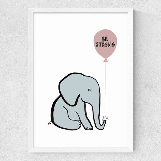 Be Strong Elephant Medium White Frame