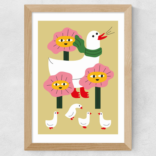 Duck Family Mother Wide Oak Frame