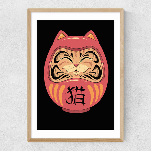 Neko Daruma Narrow Oak Frame