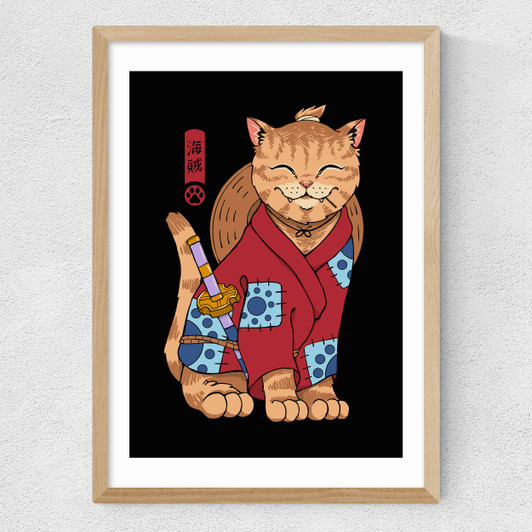 Pirate Meowster Medium Oak Frame