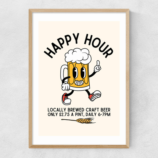 Happy Hour Craft Beer Narrow Oak Frame