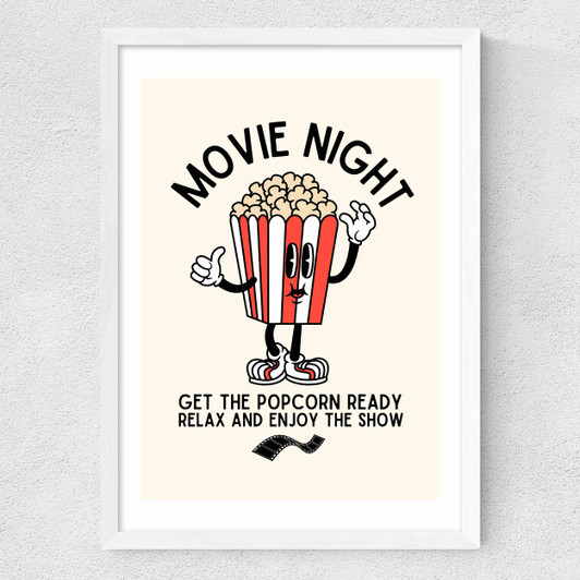 Movie Night Popcorn Medium White Frame