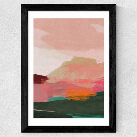 Green and Pink Abstract I Wide Black Frame
