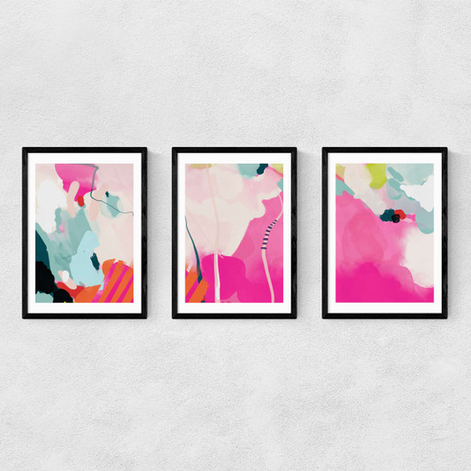 Lune Pink Sky Triptych Narrow Black Frame