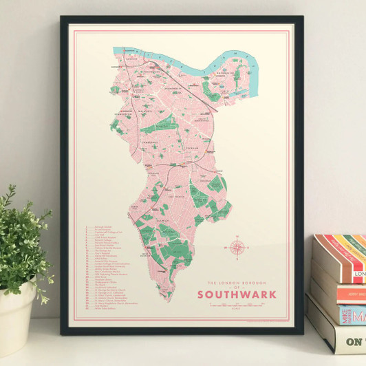 Southwark London Borough Map Unframed Print