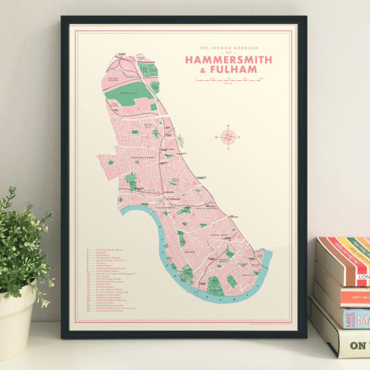Hammersmith & Fulham London Borough Map Unframed Print