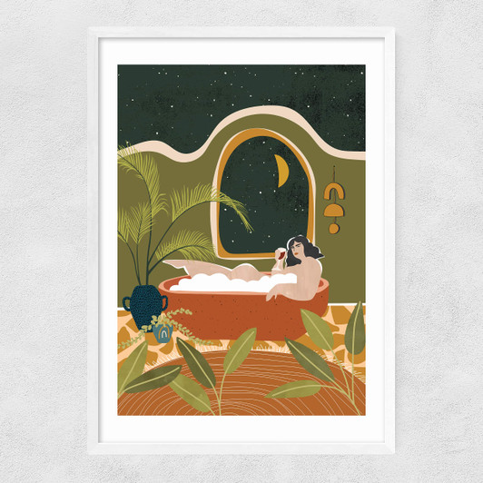 Bubble Bath Wine Narrow White Frame