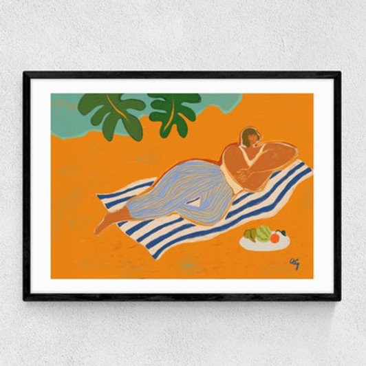 Reclining Woman Narrow Black Frame