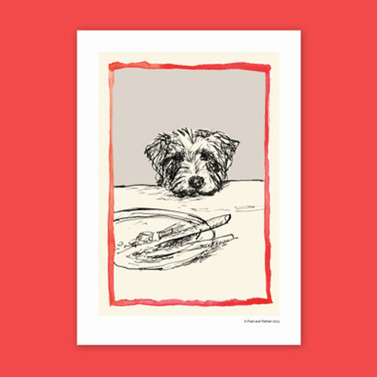 Dog With Plate Unframed Print