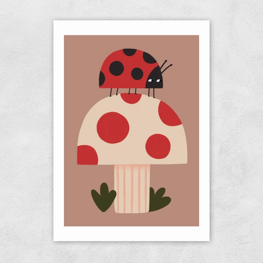 Ladybird And Mushroom Unframed Print
