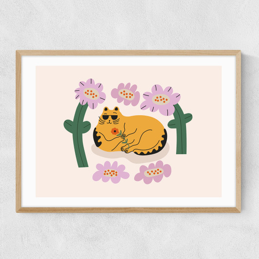 Summer Cat Narrow Oak Frame