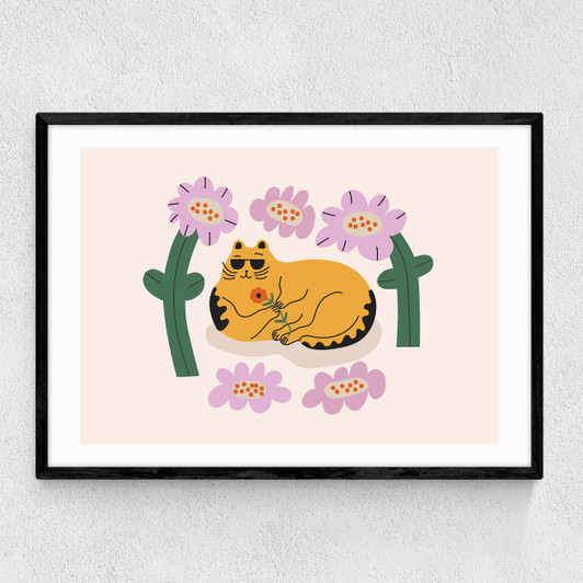 Summer Cat Narrow Black Frame