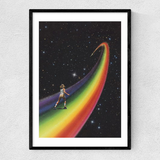 Retro Cosmic Rainbow Roller Skating Narrow Black Frame