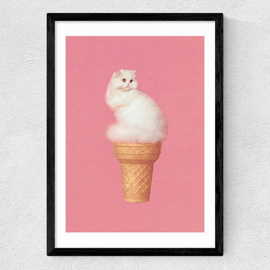 Cat Ice Cream Medium Black Frame