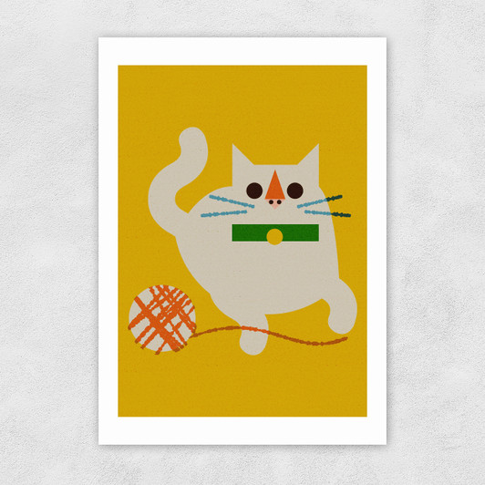 Cat With Yarn Unframed Print