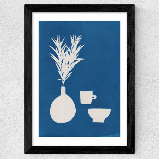 Cyanotype Still Life Studies I Wide Black Frame