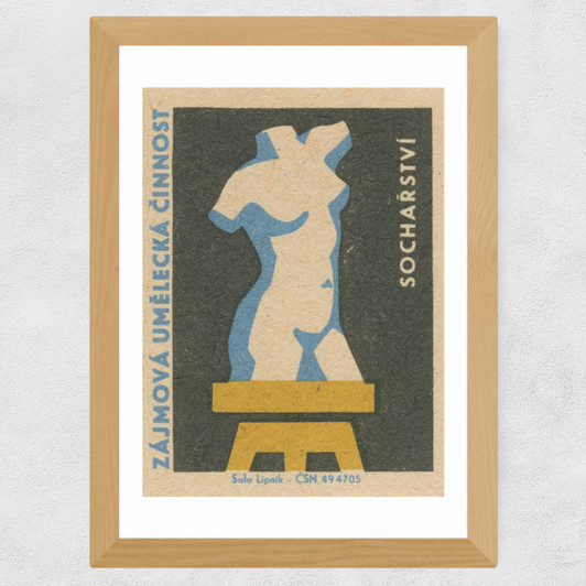 Figure Matchbox Label Wide Oak Frame