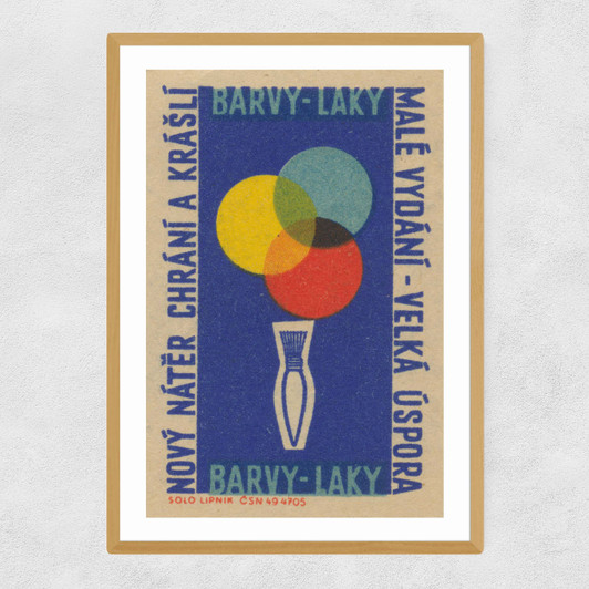 Paintbrush Matchbox Label Narrow Oak Frame