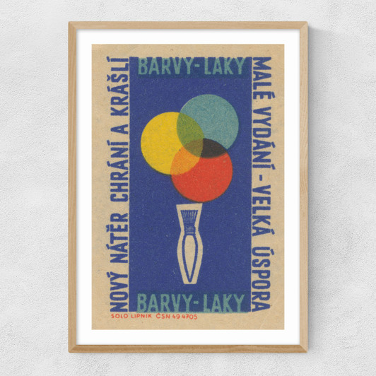 Paintbrush Matchbox Label Narrow Oak Frame