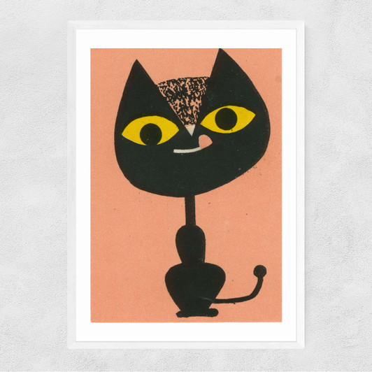Cat Matchbox Label Narrow White Frame