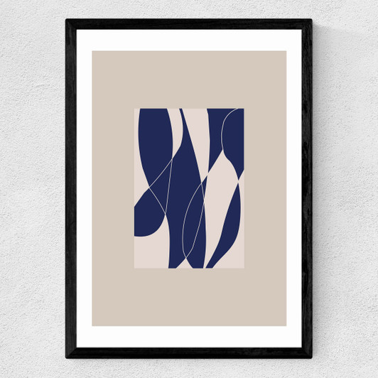 Blue Lined Shapes II Medium Black Frame