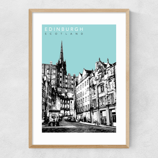 Edinburgh Cityscape Narrow Oak Frame
