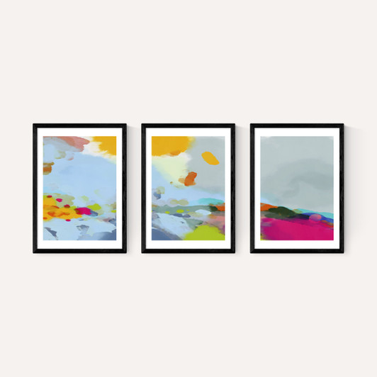 Red Poppies Field Abstract Triptych