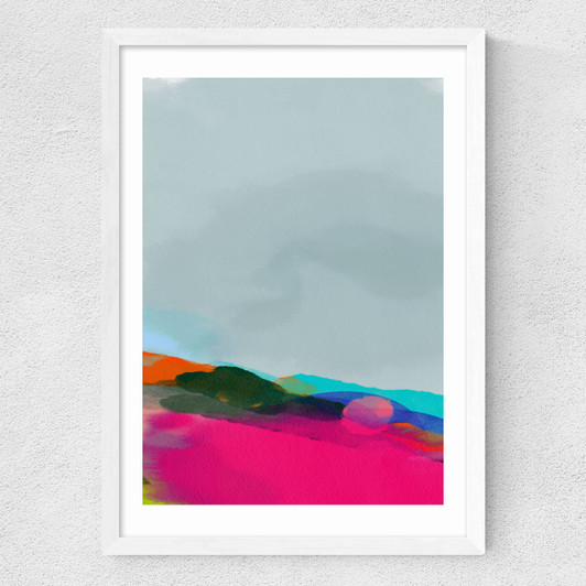 Red Poppies Field Abstract III Medium White Frame